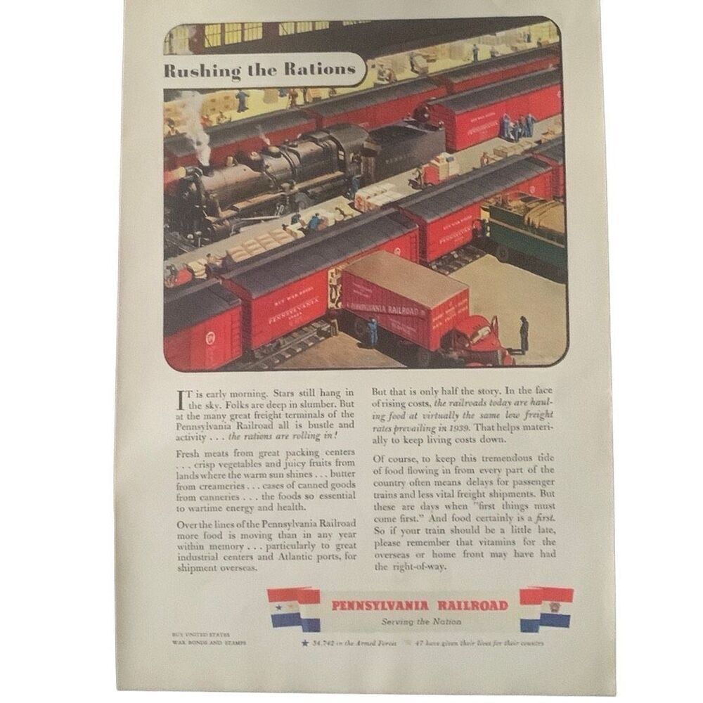 Vintage 1943 Pennsylvania Railroad Rushing the Rations Ad Advertisement
